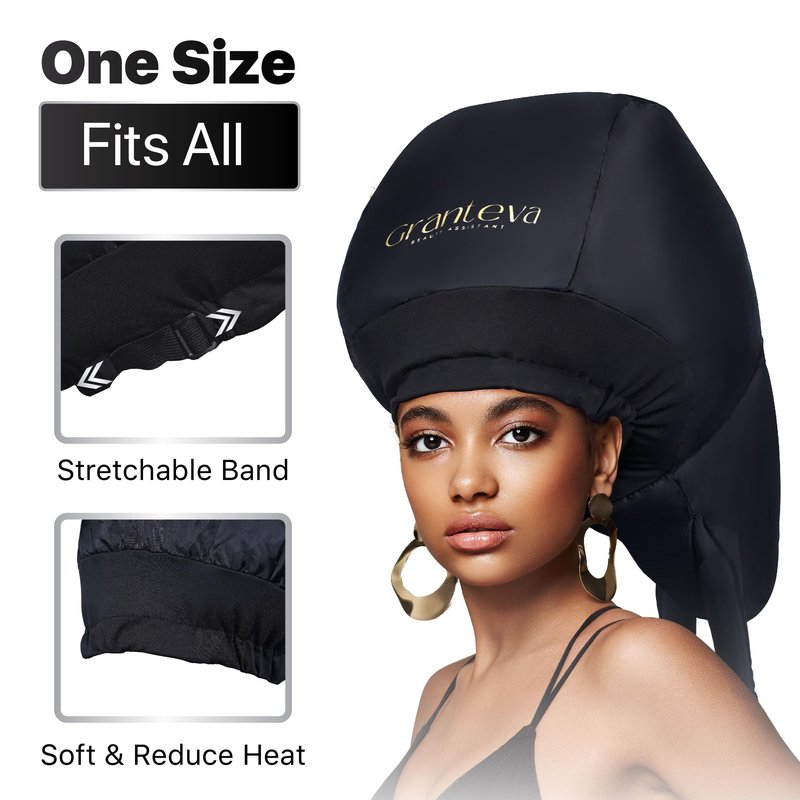 Hooded Hair Dryer Attachment with Dual Turbo Airflow & Soft Headband – Speeds Up Drying for Curly Hair, Reduces Heat on Ears & Neck – Large Hair Dryer Bonnet for Deep Conditioning at Home