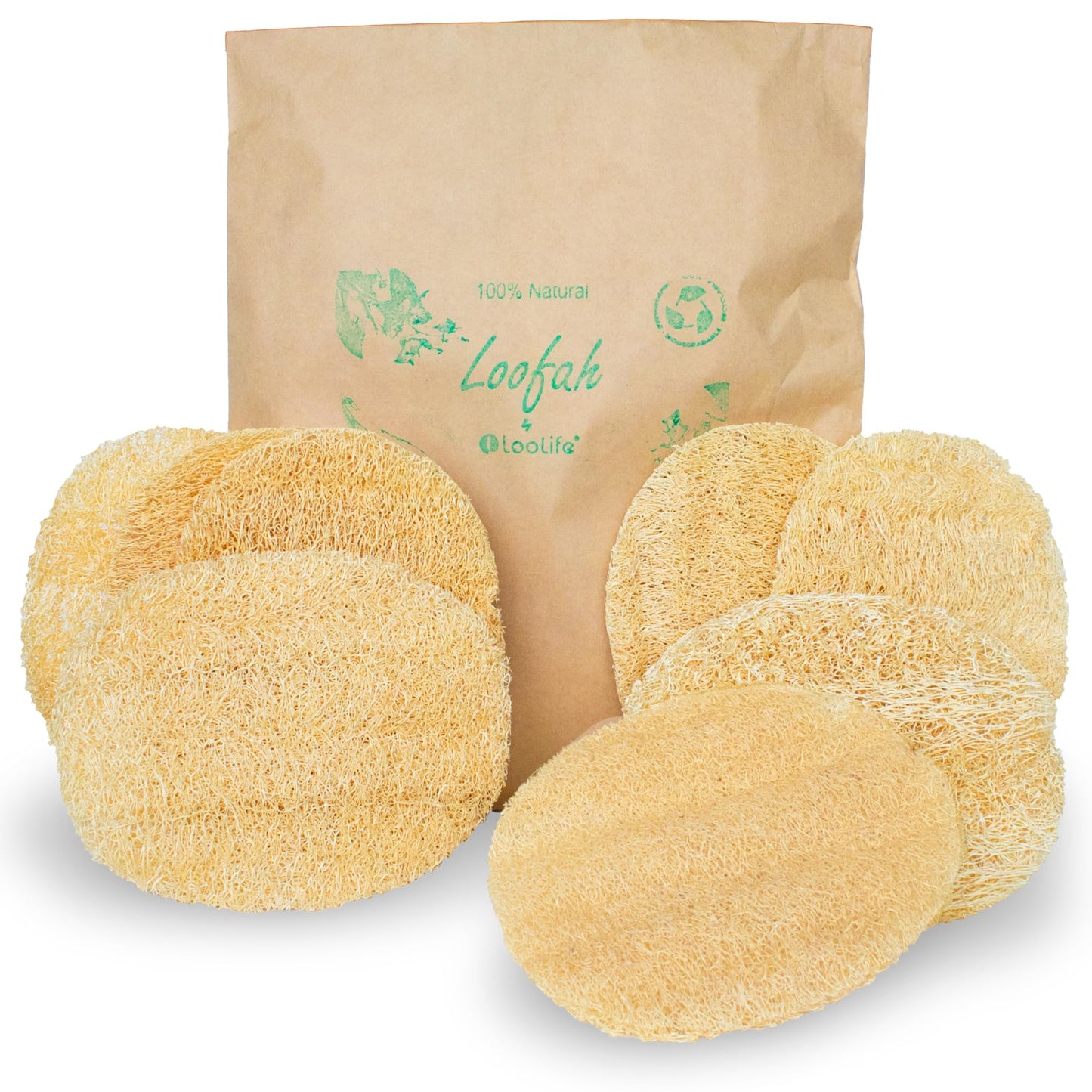 Natural Loofah Exfoliating Body Scrubber (8 Pack) - Organic Loofah for Body - Biodegradable Shower Luffa - Natural Bath Sponges Loufa - Estropajos para el Cuerpo