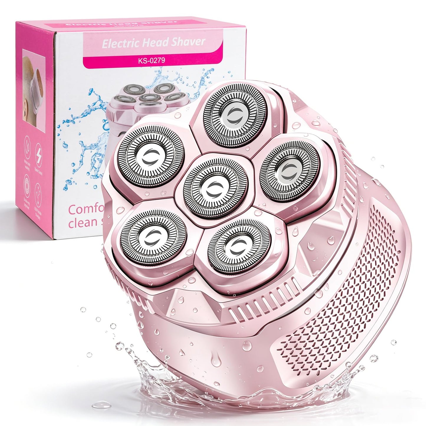 RESUXI Electric Shaver for Women, 6D Men's Magnetic Razors, Wet & Dry Body Hair Trimmer, IPX6 Waterproof, LED Display, USB Fast Charge, Cordless Grooming Kit Gifts (Pink)