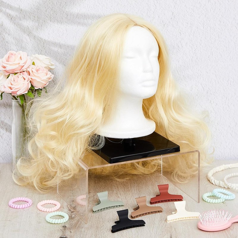 AceOrbit Foam Mannequin Wig Head Stands - Non-Tip Styling Holder for Tabletop Display | Black Plastic (4 Pcs)