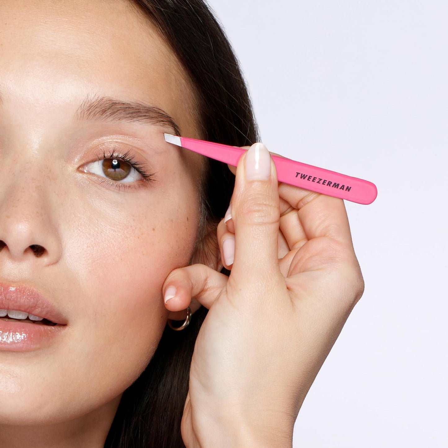 Tweezerman Stainless Steel Slant Tweezers - Precision Eyebrow Tweezers for All | Neon Pink Color