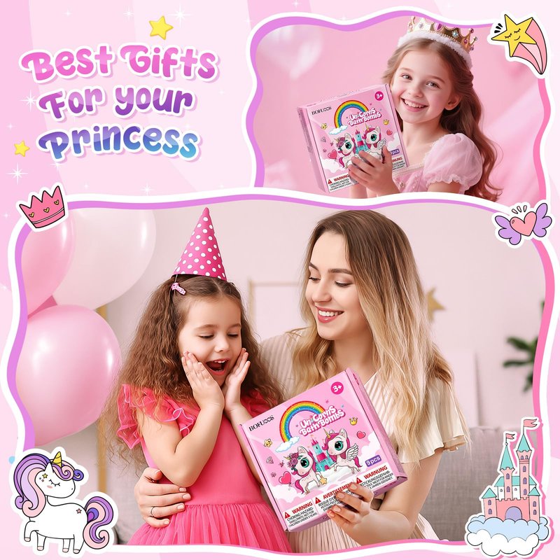 Bofuoos Unicorn Bath Bombs with Surprise Toys Inside, Birthday Gifts for Girls, 9 Packs Natural Organic Bubble Bath Bomb for Kids Girls Daughter Granddaughter (36+ Months)
