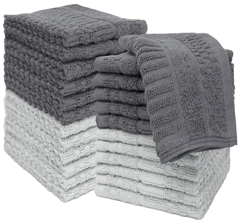 PH Pleasant Home Diagonal Wash Cloths Set - 12 Pack (12” x 12”) – 509 GSM - 100% Ring Spun Cotton Wash Cloth - Super Soft and Highly Absorbent Face Towels (Dark Grey & Light Grey)