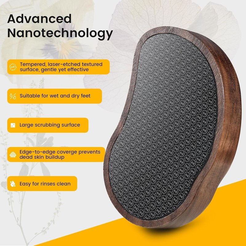 Glass Foot File - Nano-Glass Pumice Stone Scrubber for Silky Smooth Feet | Portable Walnut Wood Handle Pedicure Tool