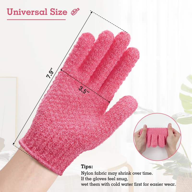 Evridwear Exfoliating Gloves for Shower, 100% Nylon Thick Soft Medium Heavy Bathing Gloves Dead Skin Remover Body Scrubber Smooth Skin with Hang Loop (Hot Pink Deep Exfoliation- 3 Pairs)