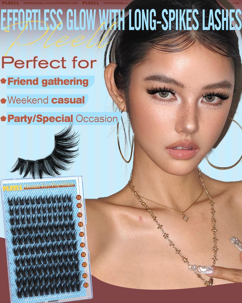 Pleell Lash Clusters Spikes Eyelash Clusters 14-22mm Wispy Lashes Clusters Manga Cluster Eyelash Extensions Bunny Cluster Lashes D-Curly Natural Volume Eyelashes Clusters