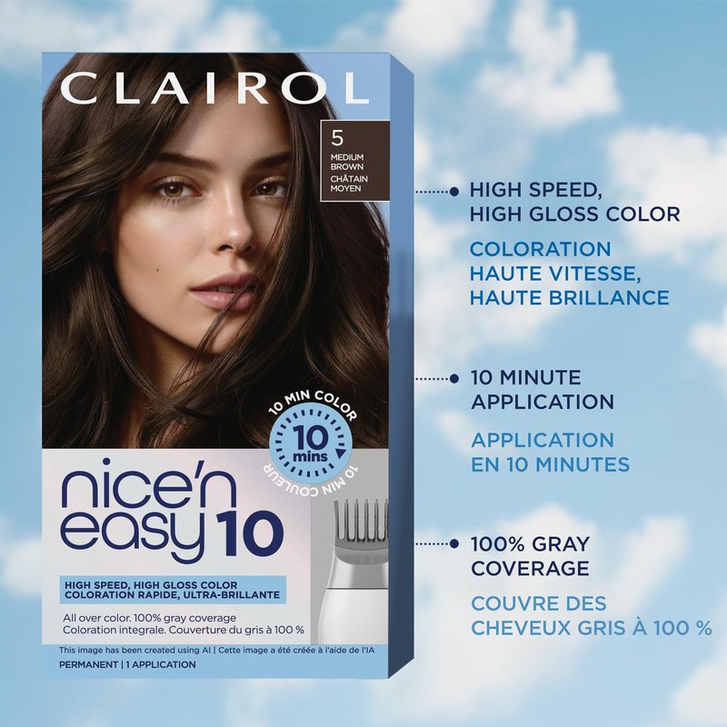 Clairol Nice'N Easy 10 Permanent Hair Dye, 5 Medium Brown Hair Color, Pack of 1