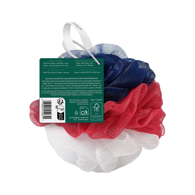 EcoTools Delicate EcoPouf Body Loofah, Gentle Exfoliating Shower Sponge for Sensitive Skin, 100% Recycled Netting Bath Pouf, 1 Count