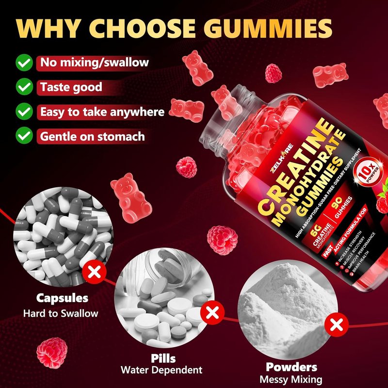 Skiennix Creatine Monohydrate Gummies - 6000mg Sugar-Free Formula for Enhanced Strength & Recovery