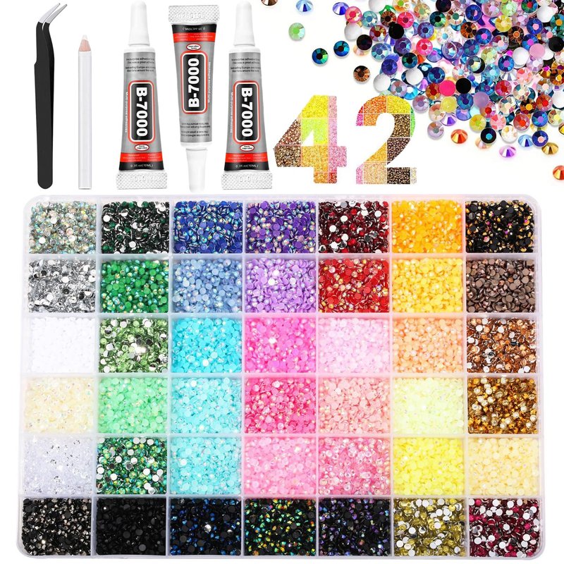 Ayzololo 42 Colors Resin Jelly Rhinestones for Bedazzling, 3mm 32000Pcs Flatback Gems Bedazzler Kit with 3Pcs 10ml B7000 Glue, Tweezer & Pickup Pen for Nail Art, DIY Crafts, Phone Cases