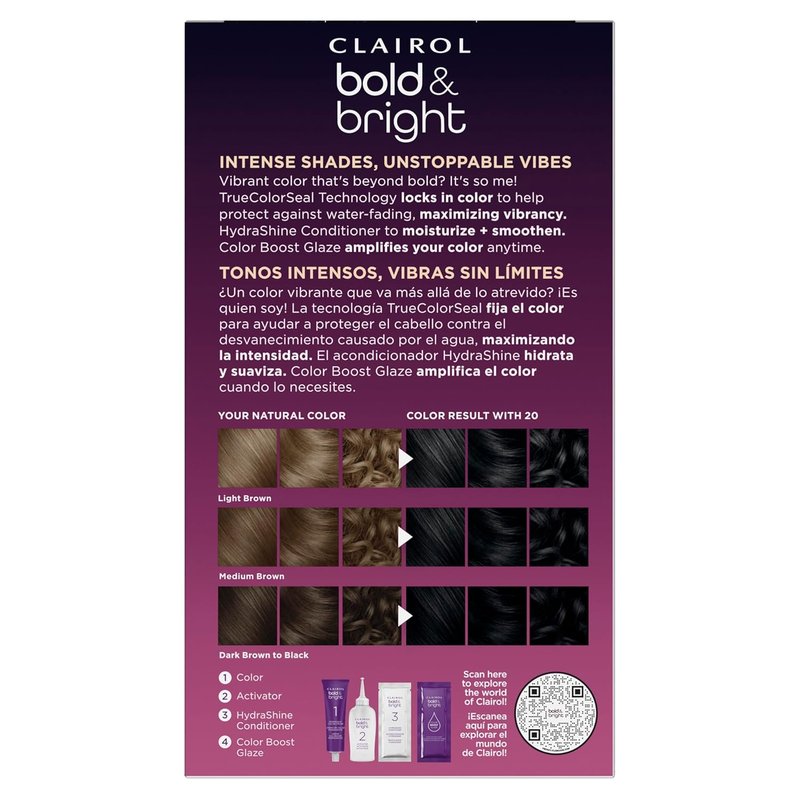 Clairol Bold & Bright Hair Dye - 20 Black Licorice Color | Intense Vibrancy & Moisturizing Shine | 1 Pack