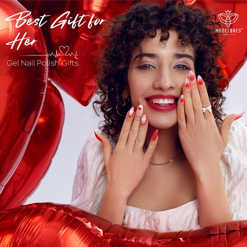 Modelones Red Gel Nail Polish Set - 6 Colors for DIY Nail Art | Glitter & Sparkle Shades for Women