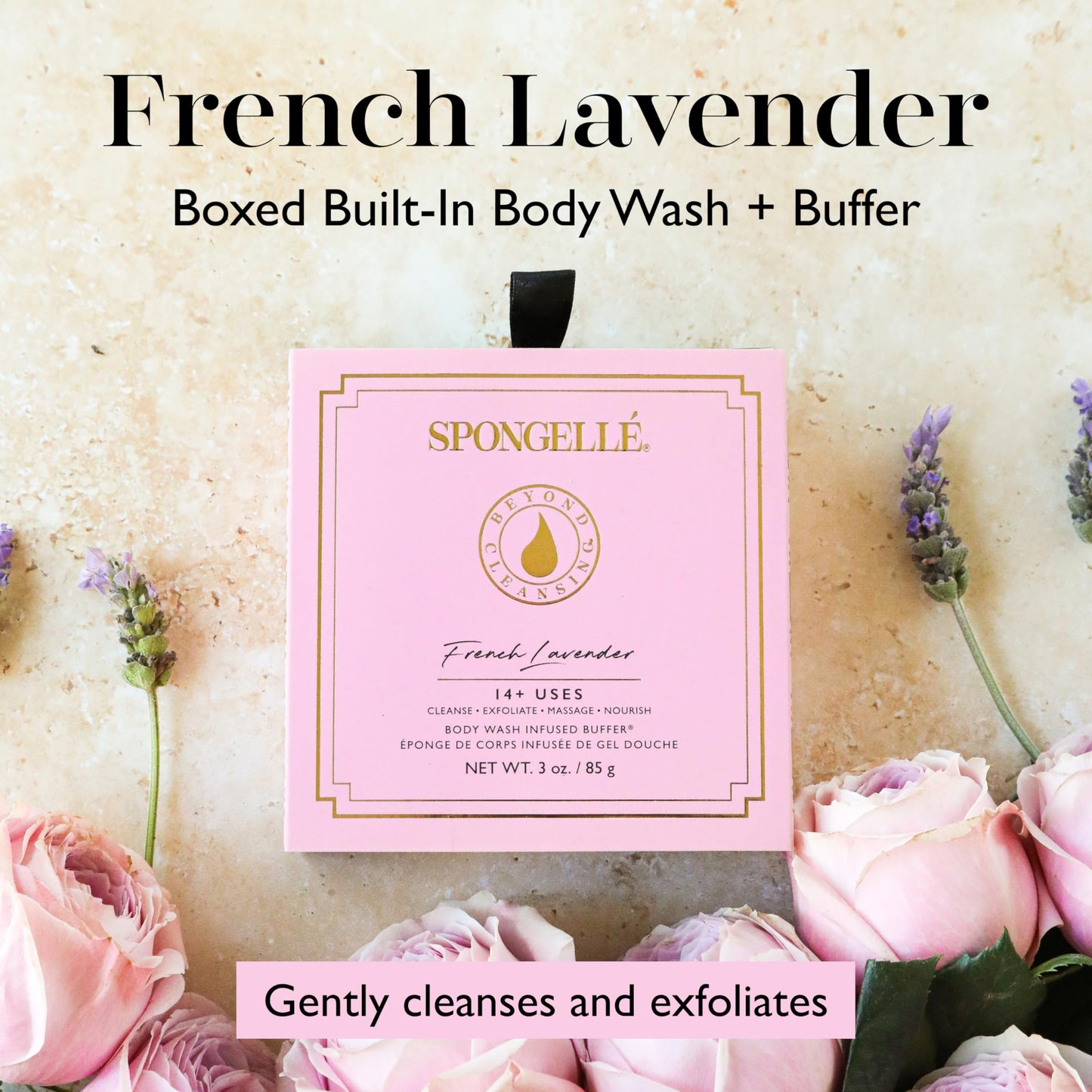 Spongellé French Lavender Wild Flower Bath Sponge with Box for Mothers Day Gift | Built-in Body Wash & Body Scrubber, Shower Loofah Sponge for Women | 14+ uses