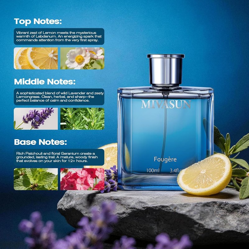 MivaSun Luxury Cologne for Men - Long Lasting Woody Aromatic Eau de Parfum | 100ml Fresh Lavender Scent