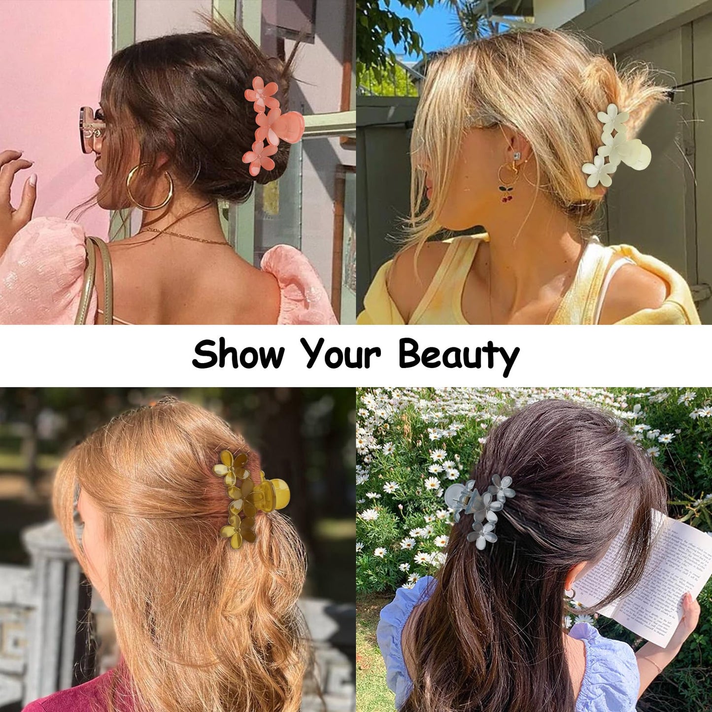 Amariver 4PCS Flower Hair Claw Clips for Women Middle Flower Hair Clips Non-slip Cute Claw Clips Flower Hair Clip for Thick Thin Hair Strong Hold Hair Claws Hair Accessories for Women Girls