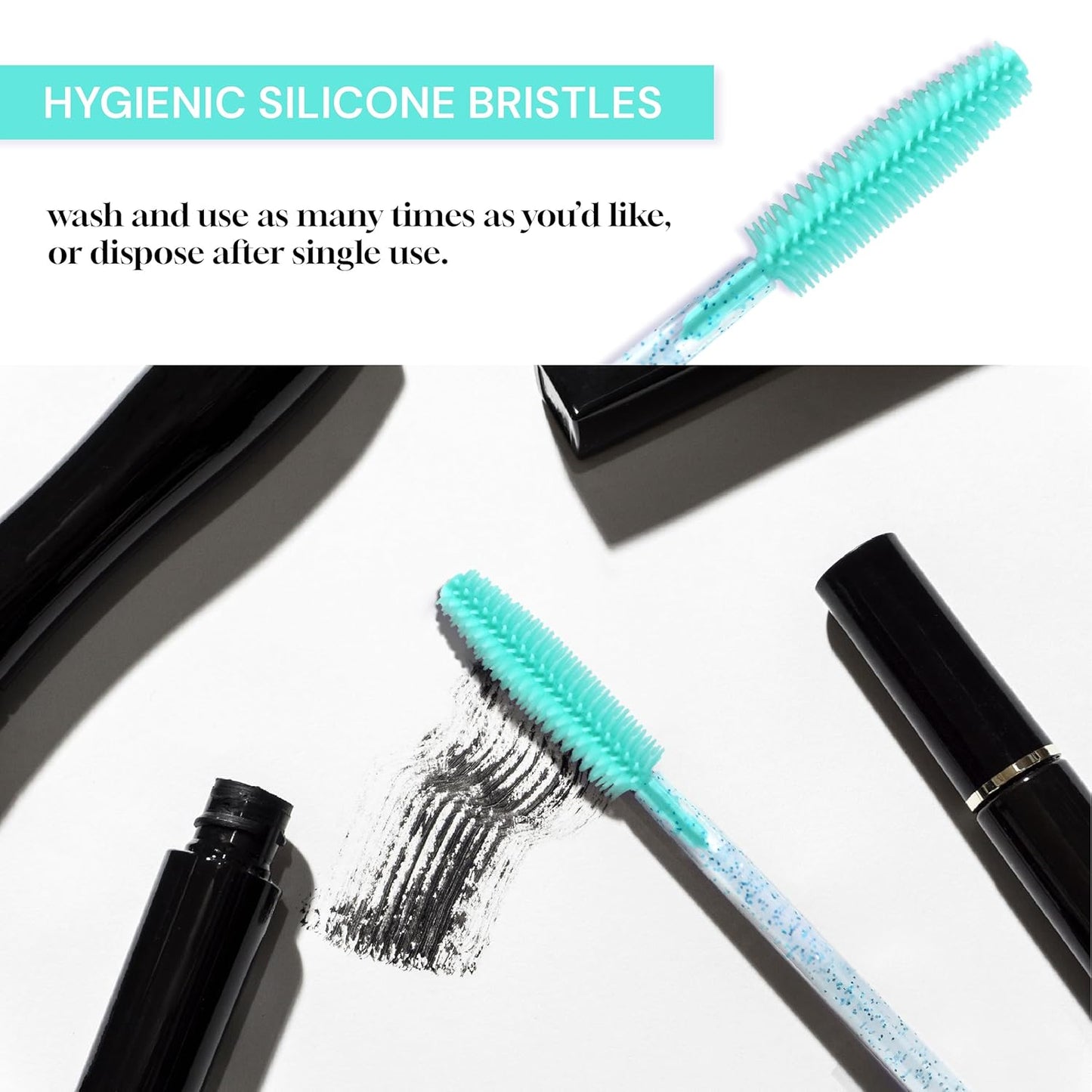 Skiennix Silicone Disposable Mascara Eyelash Wands - 50 Green Crystal Spoolie Brushes & Applicators