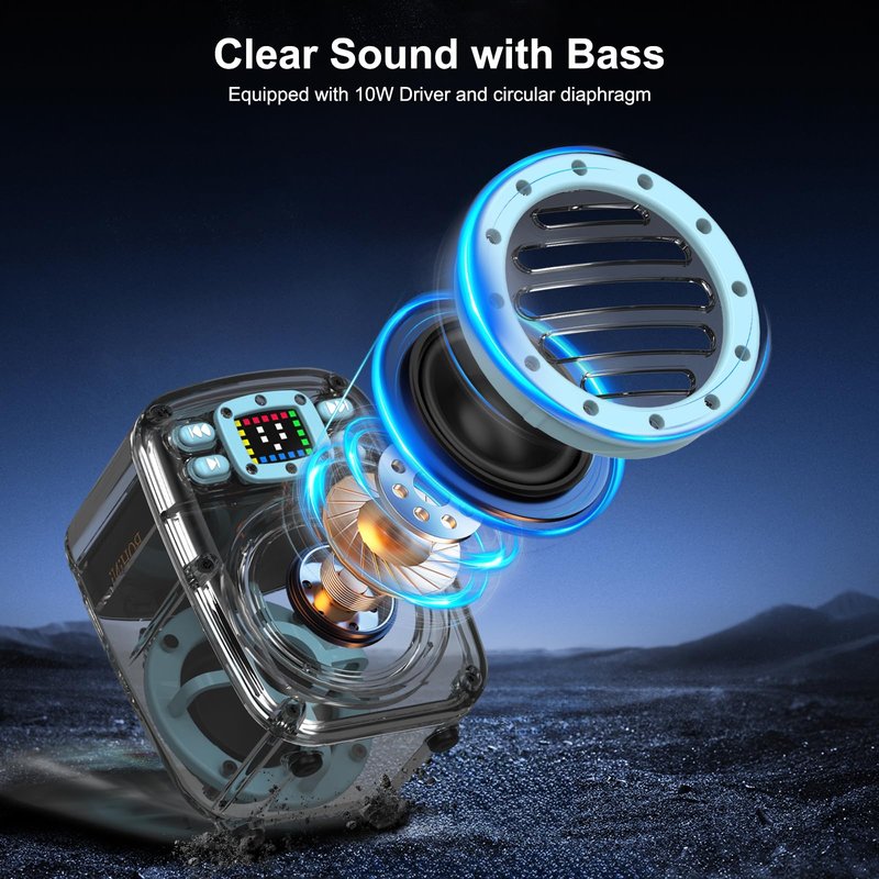 Portable Bluetooth Speaker with 360°HD Stereo Sound and Robust Bass, Stocking Stuffers, Microphone, 3-8H Playtime, BT 5.3, DSP, Small Wireless Speaker for party, camping, car, White Elephant Gifts