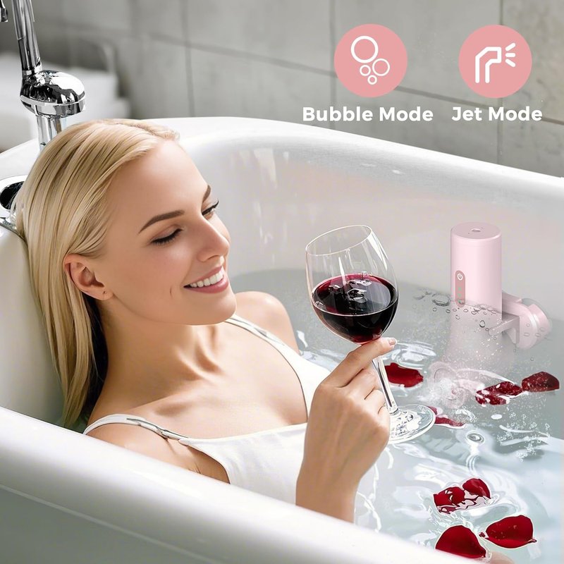 MOMFANN Bath Jet Spa - Cordless Portable Bubble Maker with 3-Level Adjustable Speed | Light Pink
