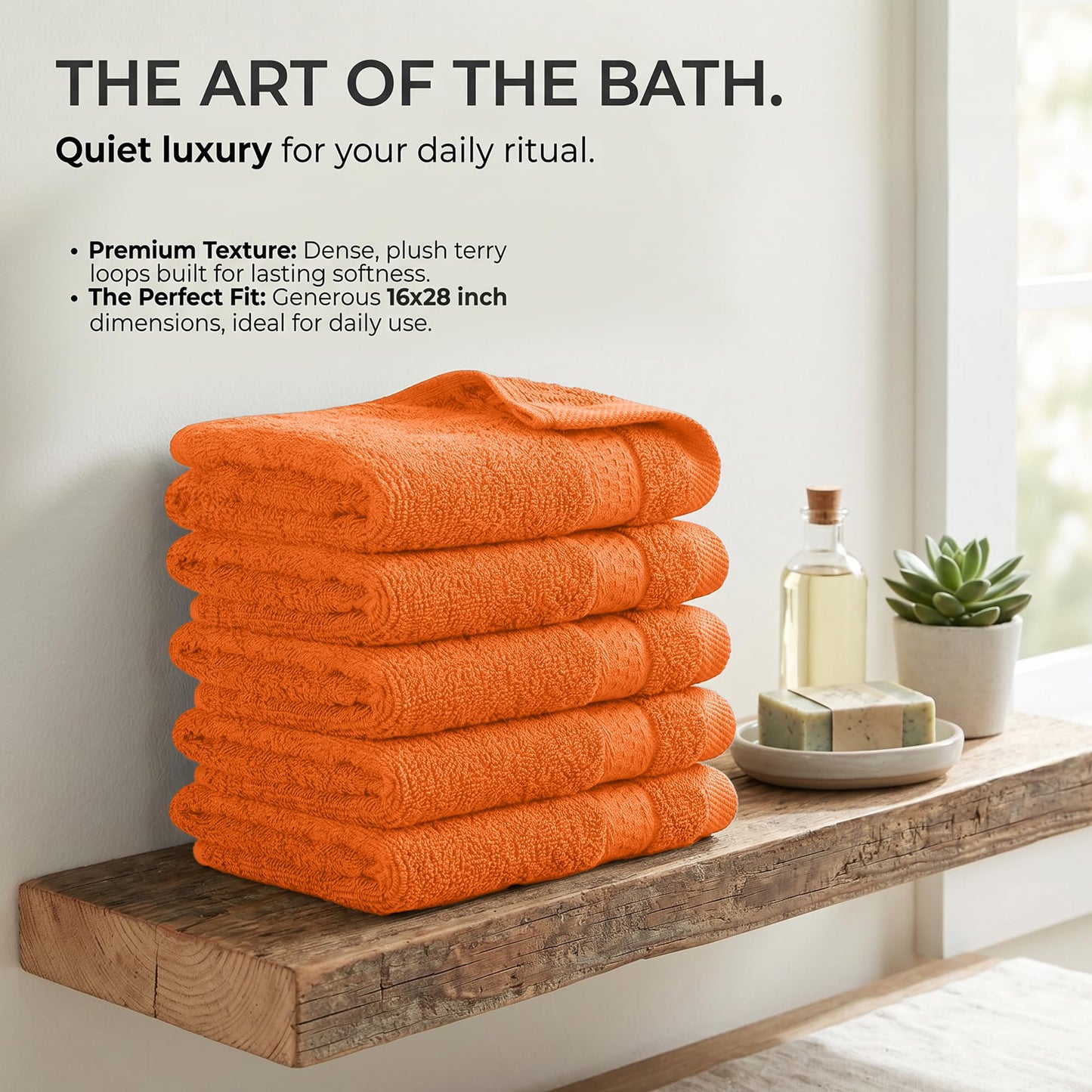RIVERSIDE 6-Pack Premium Hand Towels Set, 16x28 inches, 100% Ring Spun Cotton, Super Soft, Quicker to Dry and Highly Absorbent, Towels for Bathroom, Kitchen, Gym, Spa, Orange
