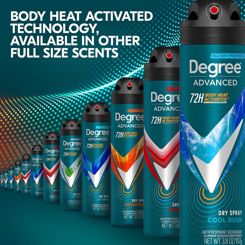 Degree Men’s Travel Deodorant Antiperspirant 6-Pack – 72H Advanced Protection Dry Spray, Cool Rush Scent, 1 Oz Ea