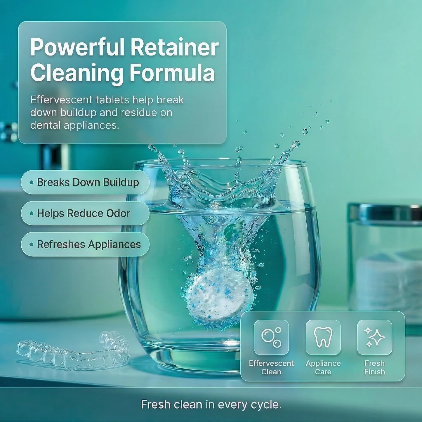 COJA Dental Retainer Cleaner Tablets 30 Count | Retainer Cleaning Tablets for Clear Aligners, Mouthguard & Night Guard | Aligner Cleaner | Dental Cleaner Tablets | Fresh Mint Flavor
