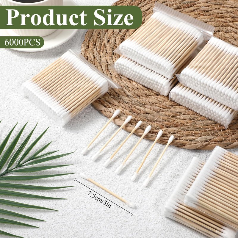 SHENLIU Bamboo Cotton Swabs 6000 Count, Natural Organic Cotton Buds For Ear, Ear Sticks Double-Tipped Buds for Makeup, Nails, Makeup, Personal Care, Daily Cleaning, Pet