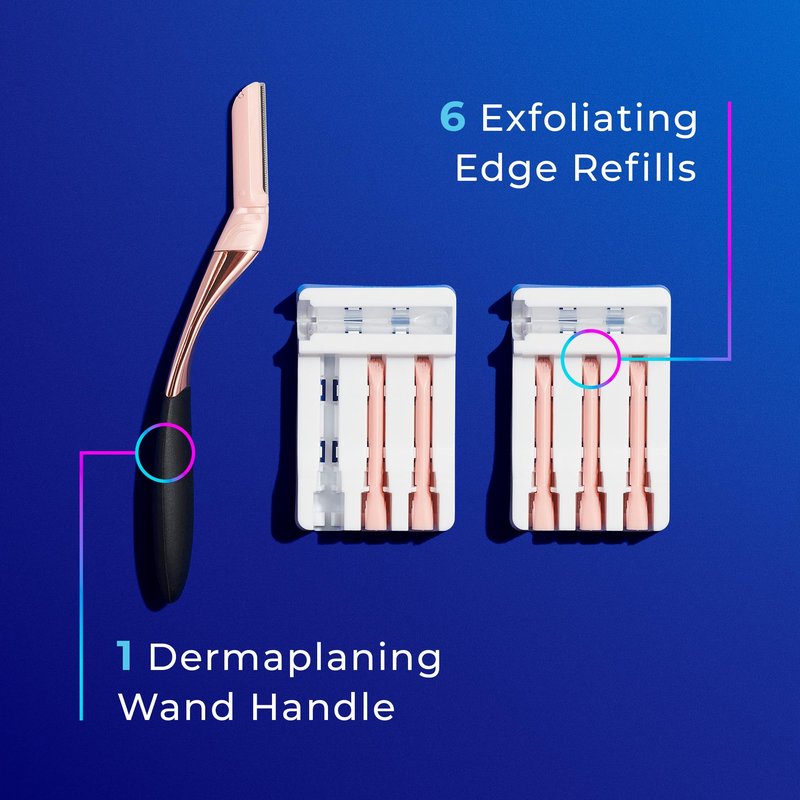 Schick Hydro Silk Dermaplaning Wand, Dermaplaning Tool for Face | Dermaplane Razor for Women Face, Eyebrow Razor, Peach Fuzz Remover, Includes 1 Weighted Metal Handle with 6 Refill Blades