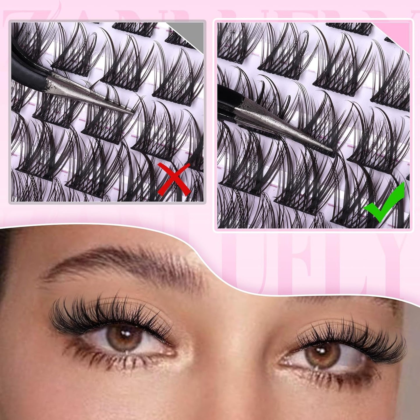 Zanlufly Wispy Eyelash Clusters - Natural C-Curly DIY Lash Extensions | 180 Pcs, Thin Band, 8-16MM