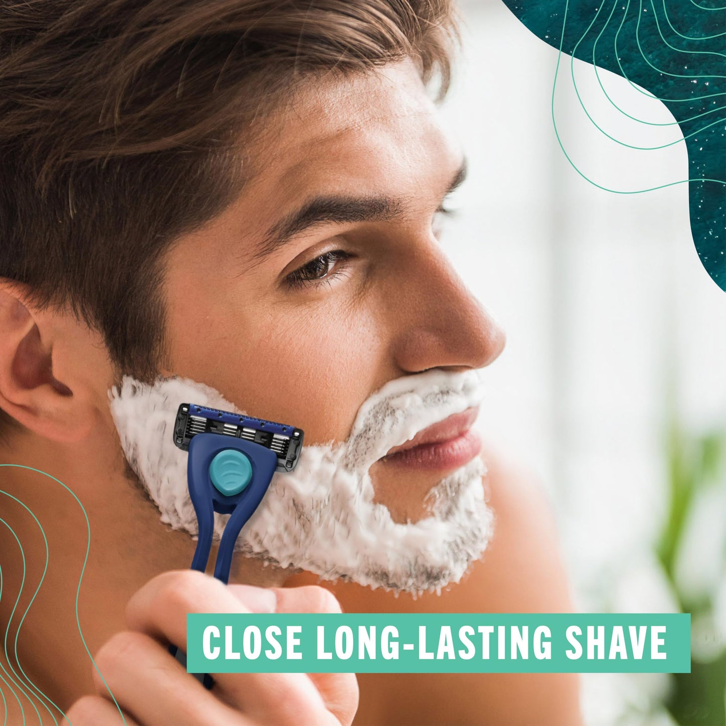 Preserve POPi Shave 5 Razor System Made with Recycled Ocean Plastic and 5-blade cartridge, Neptune Green