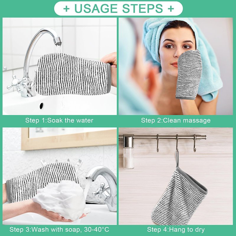 PHOGARY 6 Grey Bath Mitts Washcloths, Small Hand Towels with Hanging Loop, 5"x8" Super Absorbent Soft Coral Fleece Face Towels Kids Teens Adult Body Facial Cloths Machine Washable Cloth for Showering