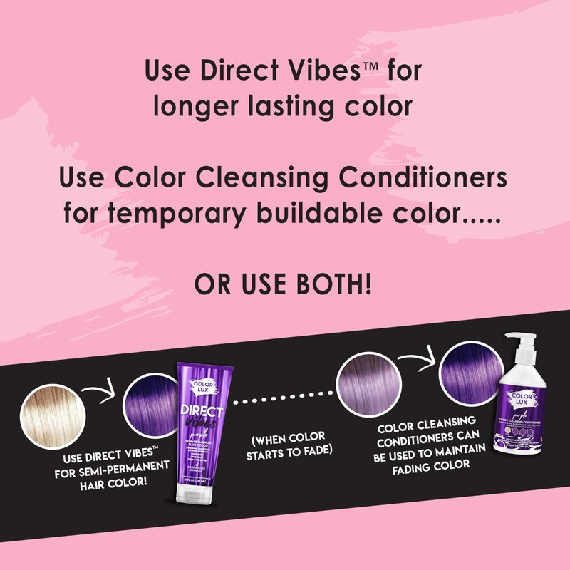 Color Lux Direct Vibes Semi-Permanent Hair Color, Purple, Vibrant & Long-Lasting Shade, Ammonia-Free, Vegan, Sulfate-Free, Paraben-Free, 8 fl oz
