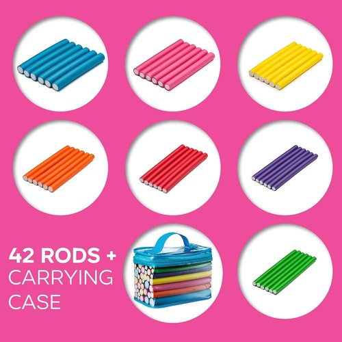 Salon Heatless Flexible Hair Rollers Curlers 42-pack 7" Soft Foam Flexi Twist Curling Rods for Short Long Hair