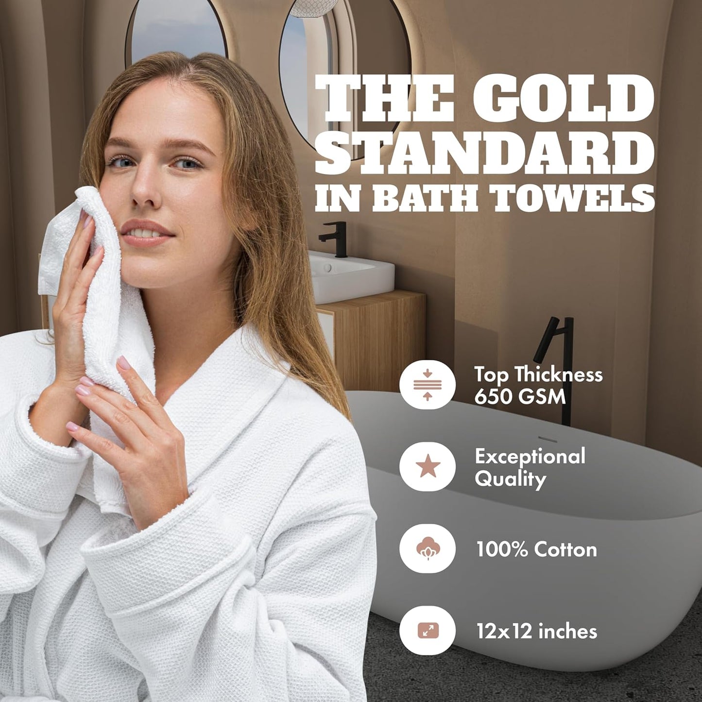 Wealuxe White Washcloths - 600 GSM 100% Ring-Spun Cotton, Highly Absorbent & Soft | 12 Pack, 12x12 Inches
