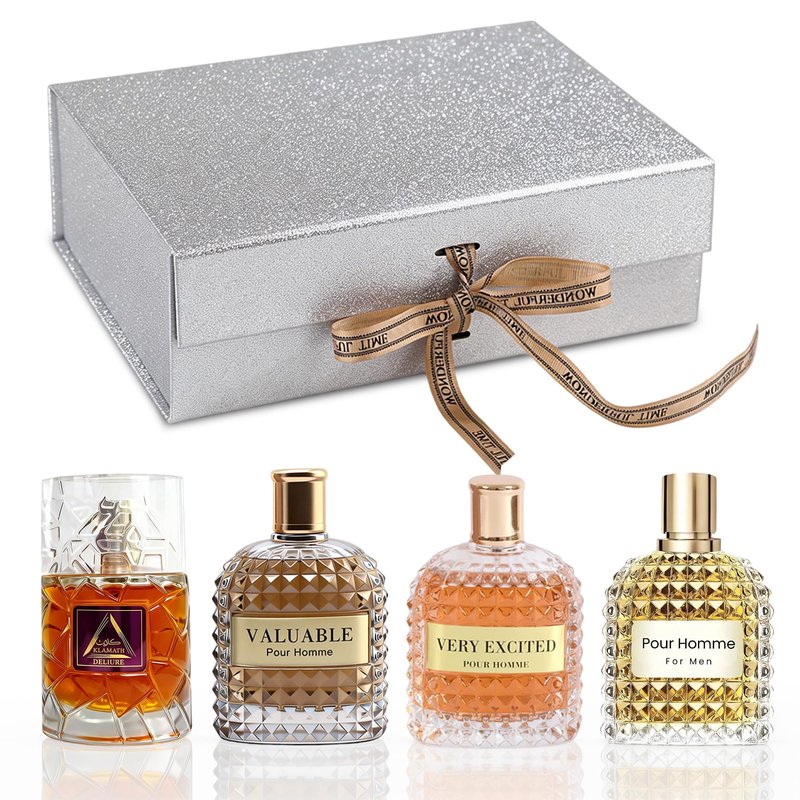 A CENTER Men's Cologne Gift Set 4 x 3.4 FL oz|Luxury perfume with Premium Presentation Box|Perfect Valentine's Day Gift for Him|Long Lasting Fragrance(KlamathD&YValentine&VExcitedY&ValuableY)