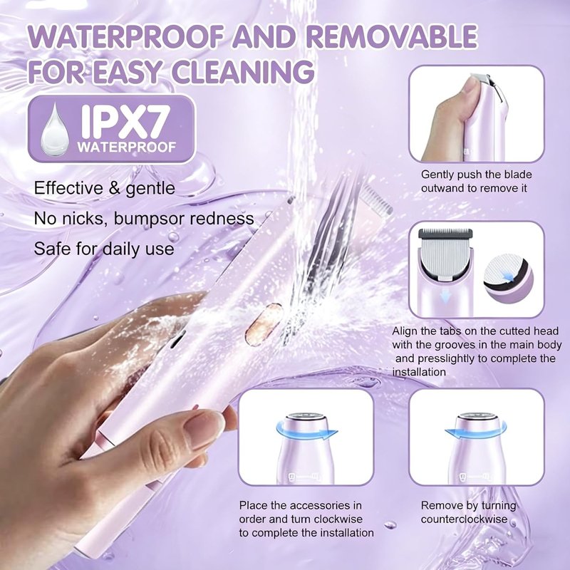Skiennix Bikini Trimmer - 2-in-1 Cordless & Waterproof Shaver for Women | Painless Hair Removal, Purple