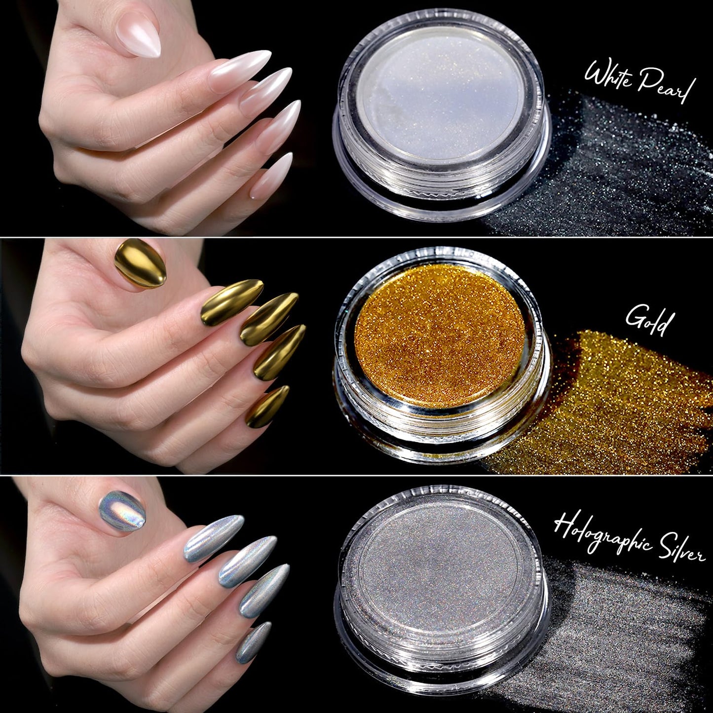 Teenitor Gold Chrome Nail Powder Kit with Nail Charms And Gems, Pearl Nail Chrome Powder for Nails, Silver Crome Powder for Gel Nails, Nail Supplies Nail Decor