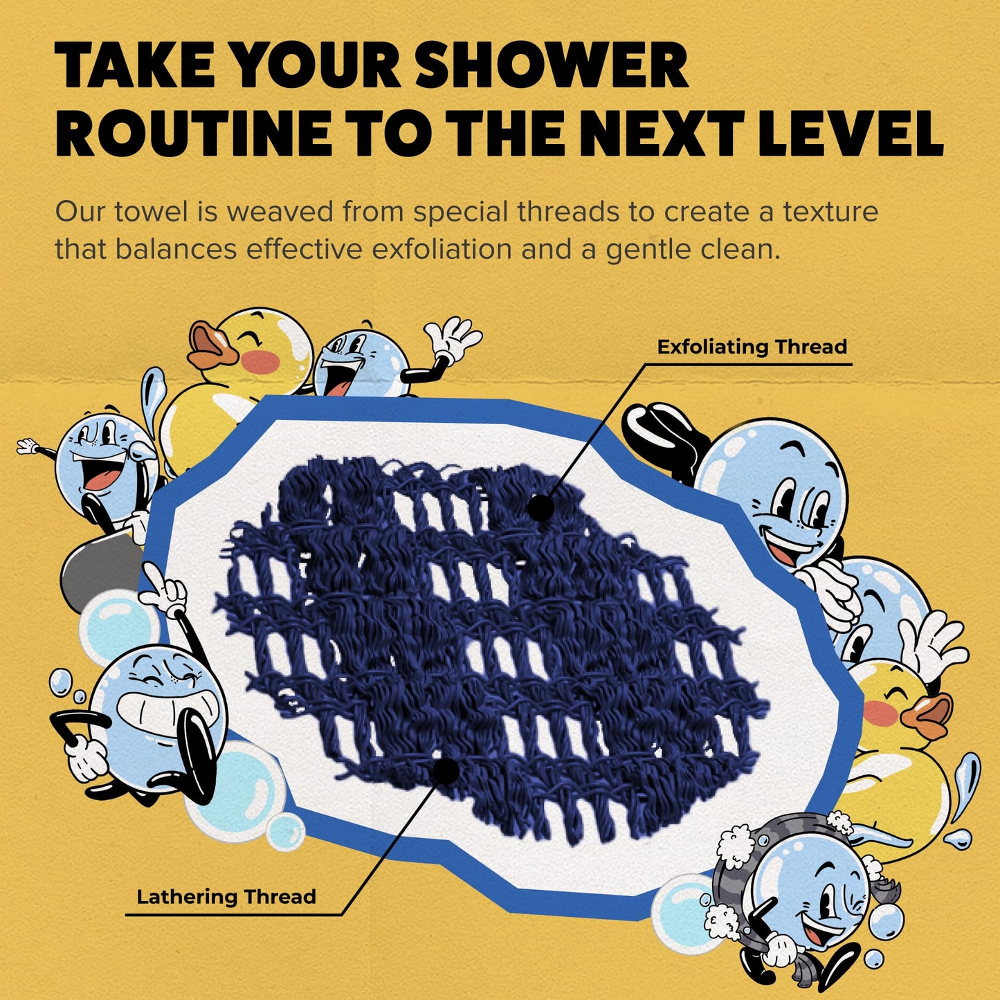 GOSHI Exfoliating Shower Towel - Long Body Scrubber for Back Acne, KP & Smooth Skin - Durable Rip-Resistant Weave, Quick-Dry Nylon Washcloth - Ethically Crafted in Gunma, Japan - Blue
