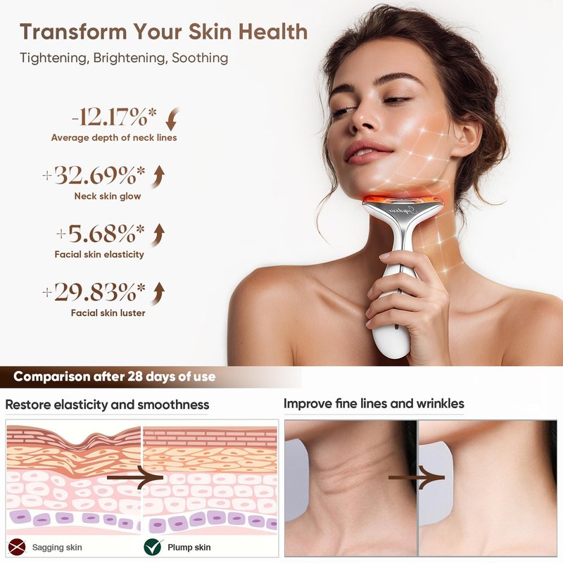 3-in-1 for Aurora Red Light for Face & Neck Beauty Massager, with Suction, Vibration, Heat, 3 Light Therapies for Skin Glow, Face Lift, Neck Firm, Black