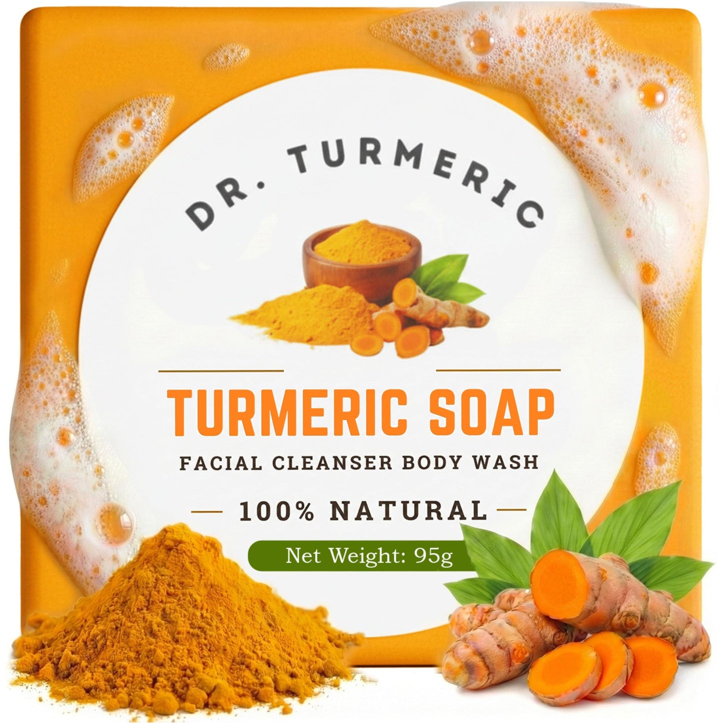 Turmeric Soap Bar for Face & Body | Vegan Skin Cleanser for Smooth, Moisturized & Radiant-Looking Skin | Rich Lather, Deep Cleansing & Refreshing Scent | 1 Bar