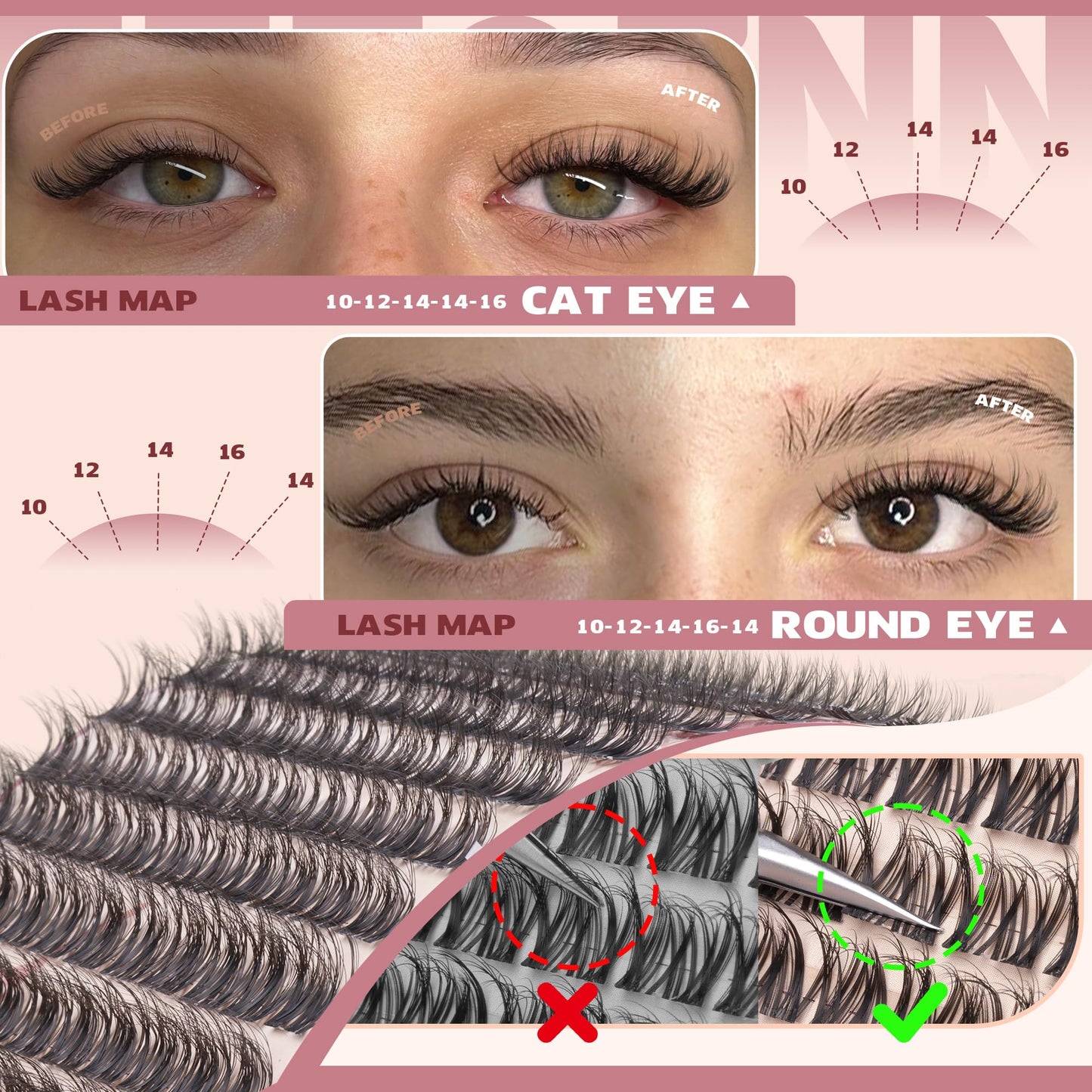 Spider Lash Clusters Wispy Eyelash Clusters Natural Lashes Clusters Fluffy Cluster Eyelash Extensions DD Curl Breeze Individual Lashes 10-16mm Lash Extensions with Invisible Band by Eefofnn