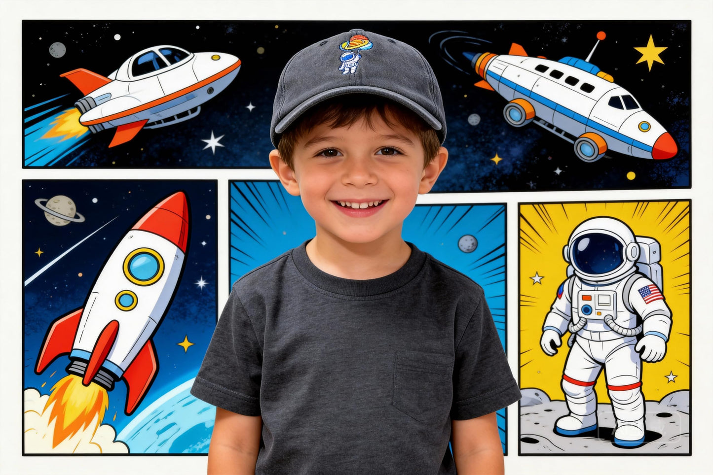 Horpe Kid Astronaut Baseball Hat, Galaxy Spaceman Gifts for Boys, Space Explorer Cap for Child, Adjustable Embroidered Hat for Birthday Party
