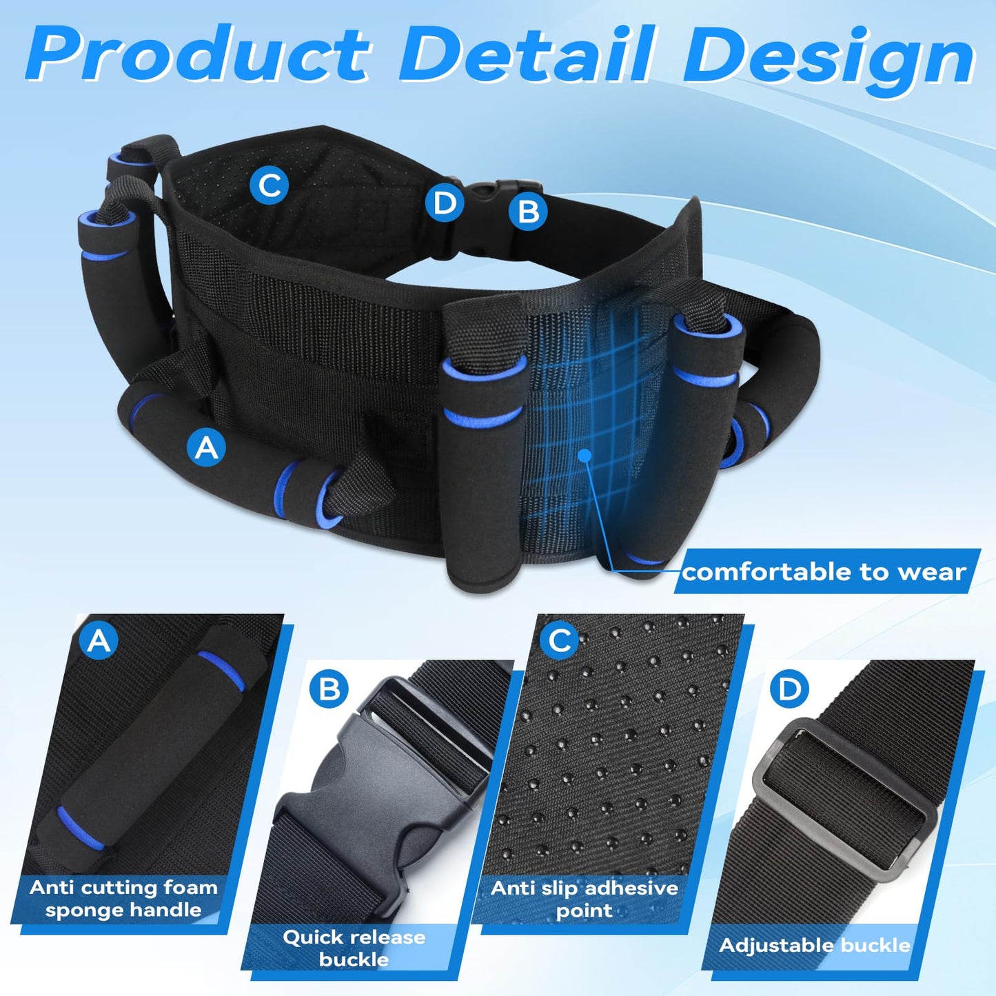 Gait Belts for Seniors, Gate Belt Medical for Elderly with 7 Handles, Patient Transfer Belt, Lift Belts Physical Therapy with Quick Release Buckle Standing Aids & Support for Elderly Safety Belt