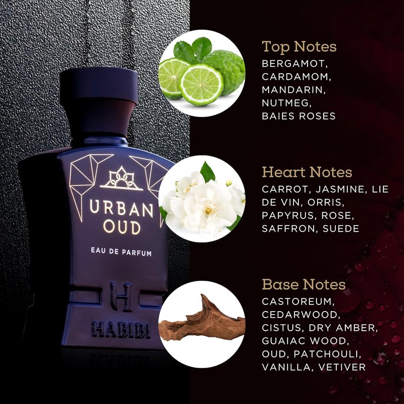 H HABIBI Urban Oud Perfume for Men - 2.5 oz Long-Lasting Woody Citrus Cologne | Luxury Gift Fragrance