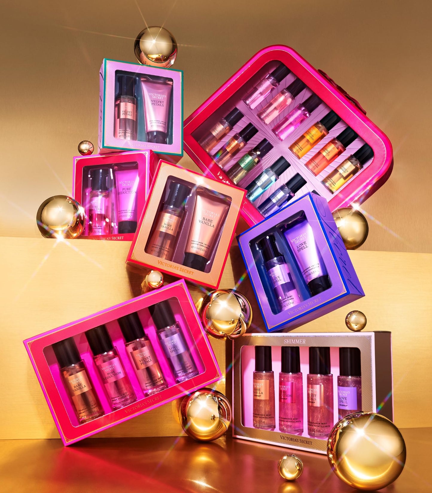 Victoria's Secret Fragrance Mist Collection 4 Piece Shimmer Mini Gift Set, Assorted Scents