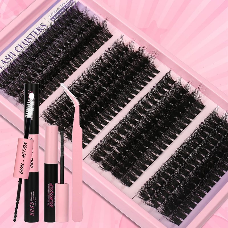 Skiennix 280Pcs Wispy Lash Clusters Kit - 60D to 120D D Curl Individual Lashes, 8-16mm DIY Extensions with Bond & Seal, Tweezers Included