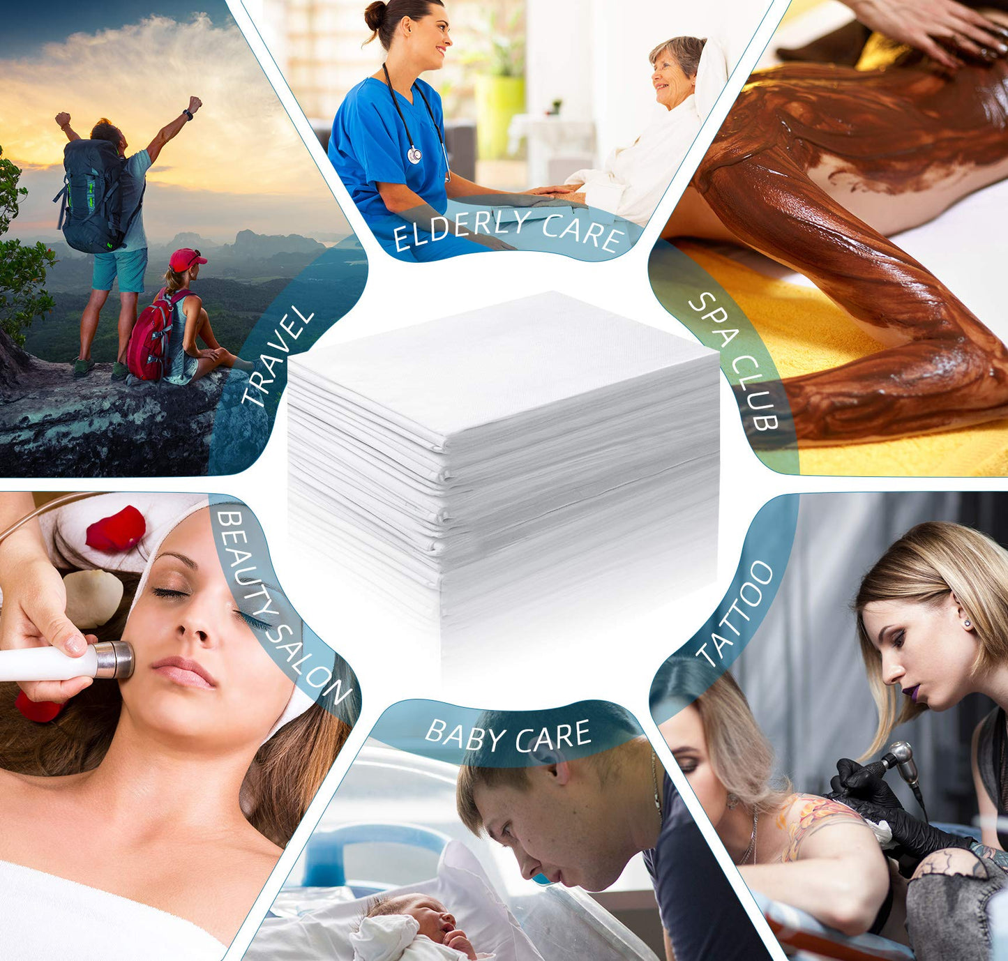 Tatuo 50 Pieces 31 x 70 Inches Disposable Bed Sheets Waterproof Bed Cover Massage Table Sheet Non-woven Fabric for Spa, Lash, Beauty Salon, Waxing, Hotels(White)
