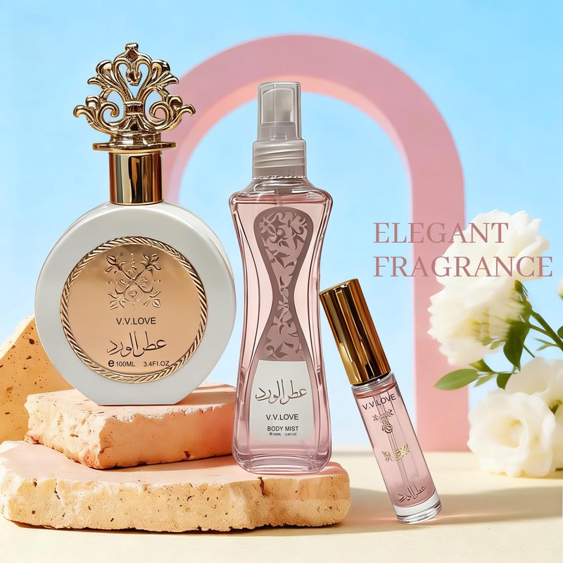 A CENTER Faruk Pink 5PCS Luxury Perfume Gift Set for Women Eau de Parfum Spray3.4&0.5FL OZ with Shower Gel &Body Lotion (150ml Each& Mist 100ml- Premium Fragrance Collection Daily Use