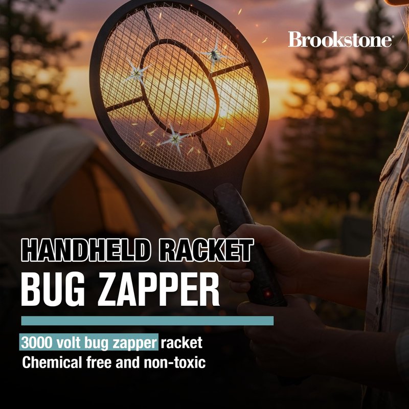 Brookstone Handheld Bug Zapper – Electric Mosquito & Flying Insect Zapper | Lightweight Rechargeable Bug Zapper Racket | Indoor & Outdoor Use