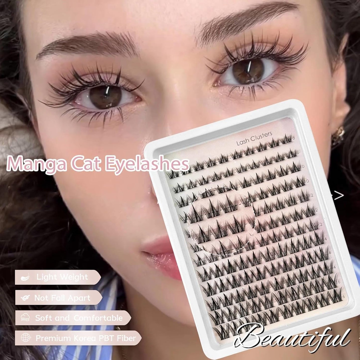 YASNAI Manga Lash Clusters - Spiky Eyelash Extensions | 120 Pcs C Curvature, 8-16MM, Natural Look