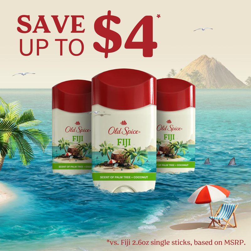 Old Spice Men's Antiperspirant & Deodorant, 24/7 Lasting Freshness, Advanced Sweat & Odor Protection with Skin Conditioners, Invisible Solid, Fiji with Palm Tree Scent, 3.4 oz (Pack of 3)